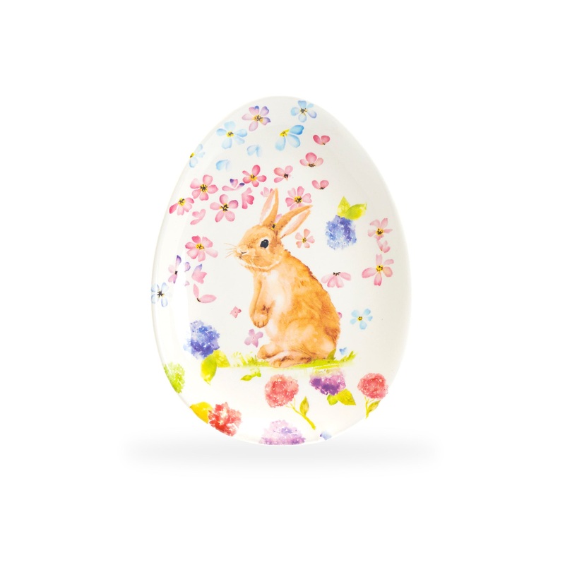 Spring Flowers Bunny Egg Shape Serving Dish