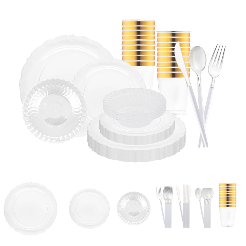 Clear Vintage Disposable Plastic Tableware Set