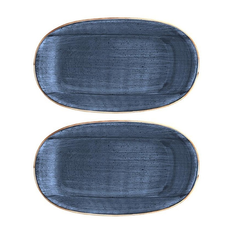 Dusk 9.5″ x 5.5″ x h:1.25″ Oval Blue Porcelain Platter (Set of 2)