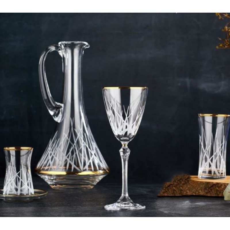 Kahramanlar Plus Crystal Beverage Set with Gold and Trim Options, 49 Pcs