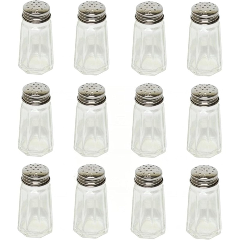 Paneled Spices Glass Shaker with Stainless Steel Cap Set of 12- Paneled design Spice Shakers Salt Pepper Shakers Spice Jars Table Accessories Counter for Kitchen Restaurants