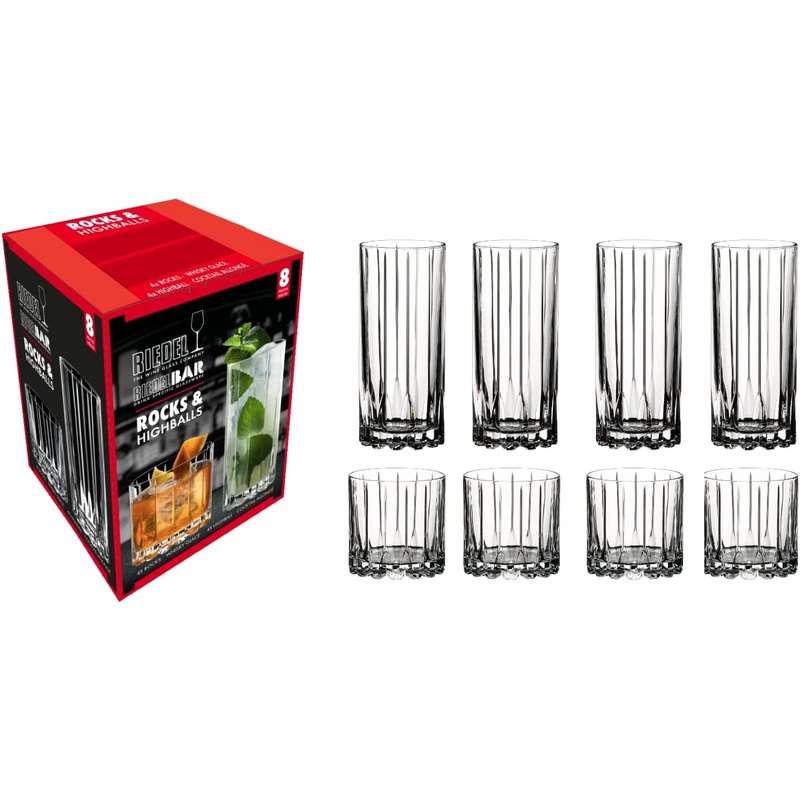 Riedel 8 Piece Bar Glassware Set, 4 Rocks and 4 Highball