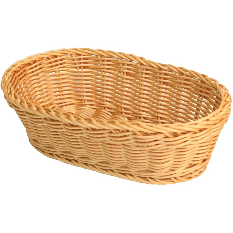 11″ x 7″ x 3-1/2″ Plastic Oval Hand-Woven Bread Basket- Woven Food Serving Basket for Fruit Bread Serving Basket Decorative Basket Perfect for Cafe Home and Restaurants