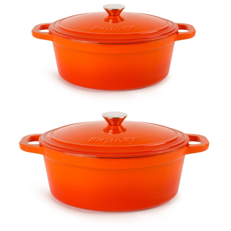 BergHOFF Neo 4Pc Cast Iron Cookware Set, 5qt. & 8qt. Dutch Ovens, Matching Lids, Orange