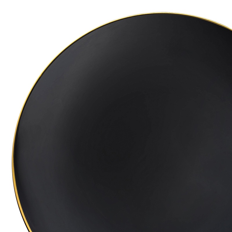 Black with Gold Rim Organic Round Disposable Plastic Dinner Plates (10.25″)