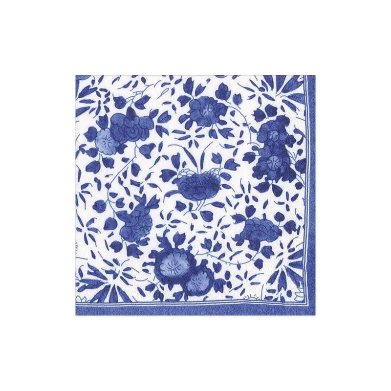 Caspari Delft Paper Cocktail Napkins in Blue – 20 Per Package