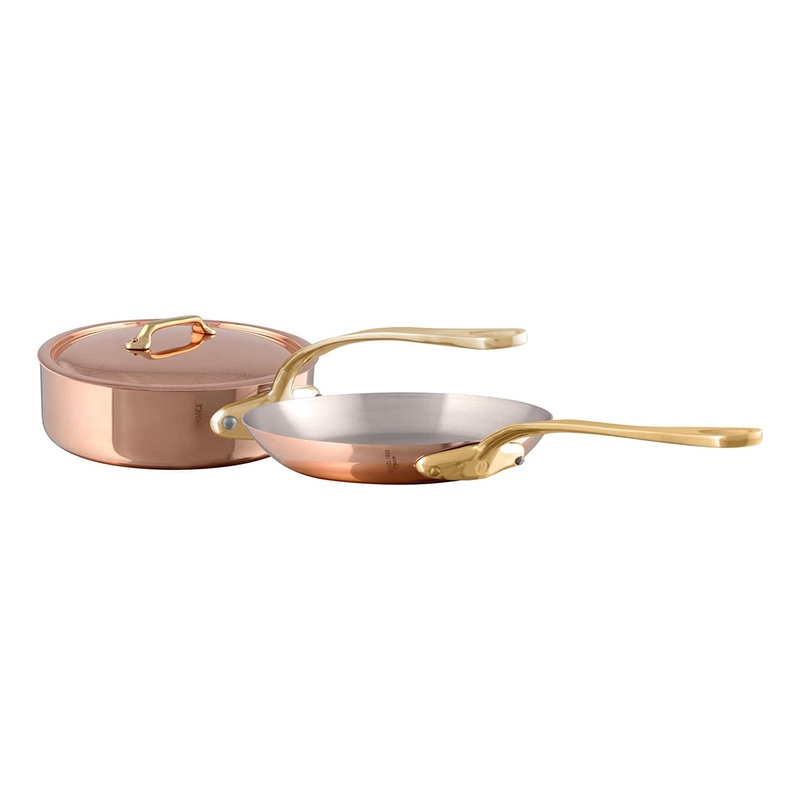 Mauviel M’Heritage M’200 B Polished Copper & Stainless Steel Saute Pan With Lid 3.2-qt and Frying Pan 10.24-in Bundle