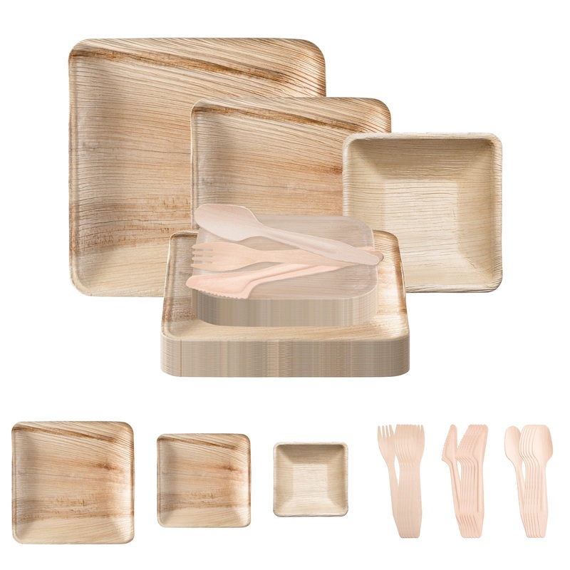 Natural Square Palm Leaf Disposable Tableware Set