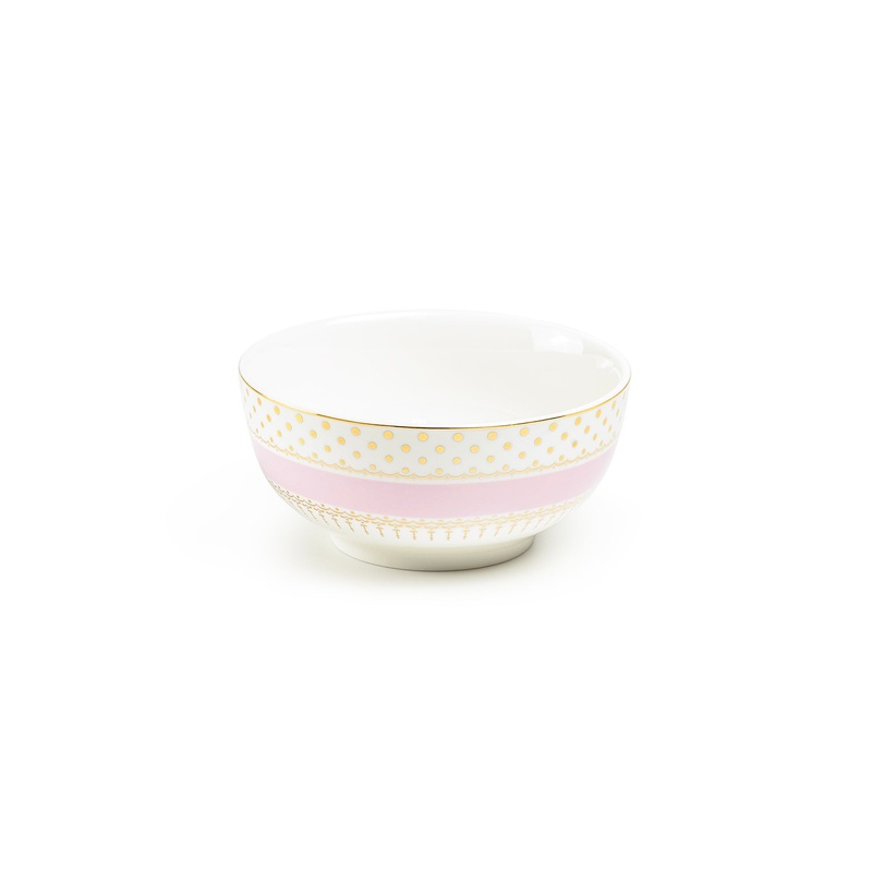 Pink Stripe with Gold Dots Fine Porcelain Bowl