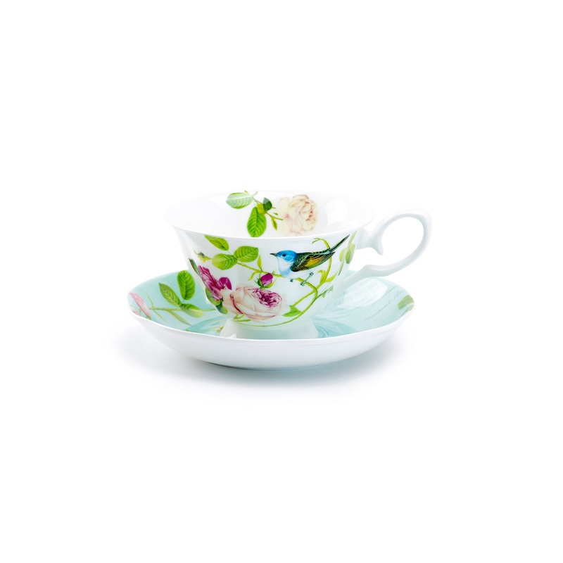 Blue Jay Pink Rose Garden Bone China Tea Cup and Saucer