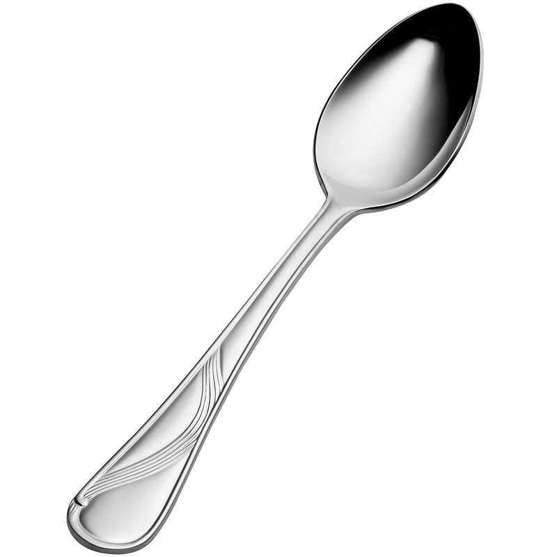 Bon Chef S2203 Wave 7 5/8″ 18/10 Stainless Steel Soup / Dessert Spoon – 12/Pack