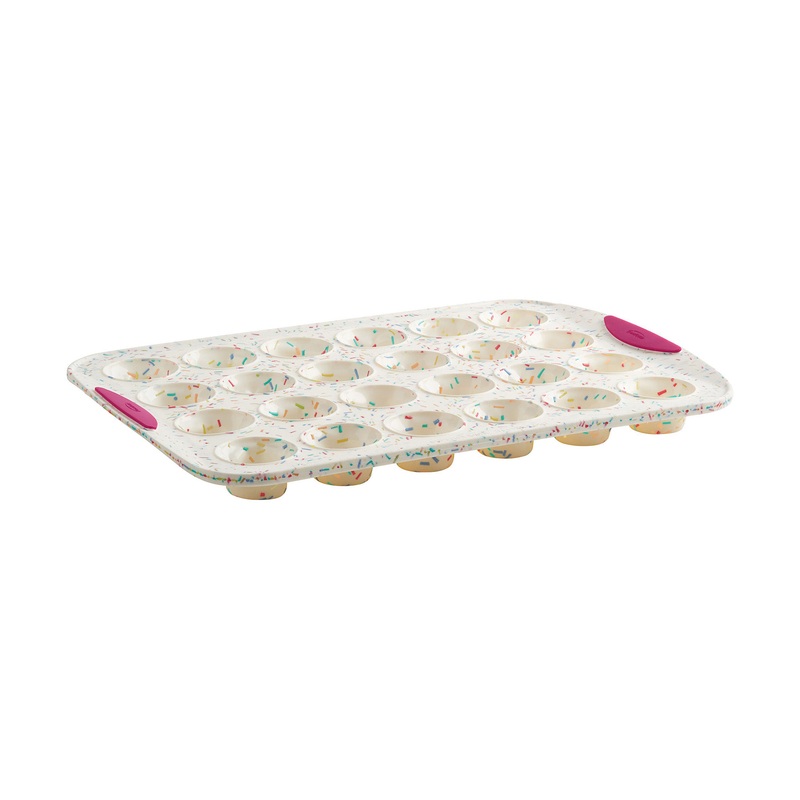 Trudeau Structure Silicone 24 Cavity Mini Muffin Pan, Confetti/Fuchsia