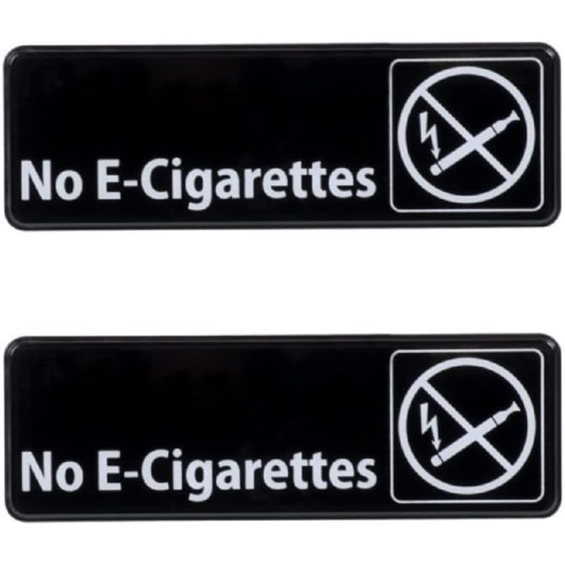 9″ x 3″ No E-Cigarettes Sign with Easy Peel Self-Adhesive White on Black Color Set of 2- Door Sign Waterproof Self Adhesive Store Signs Indoor/Outdoor Warning Marker Home Business Use