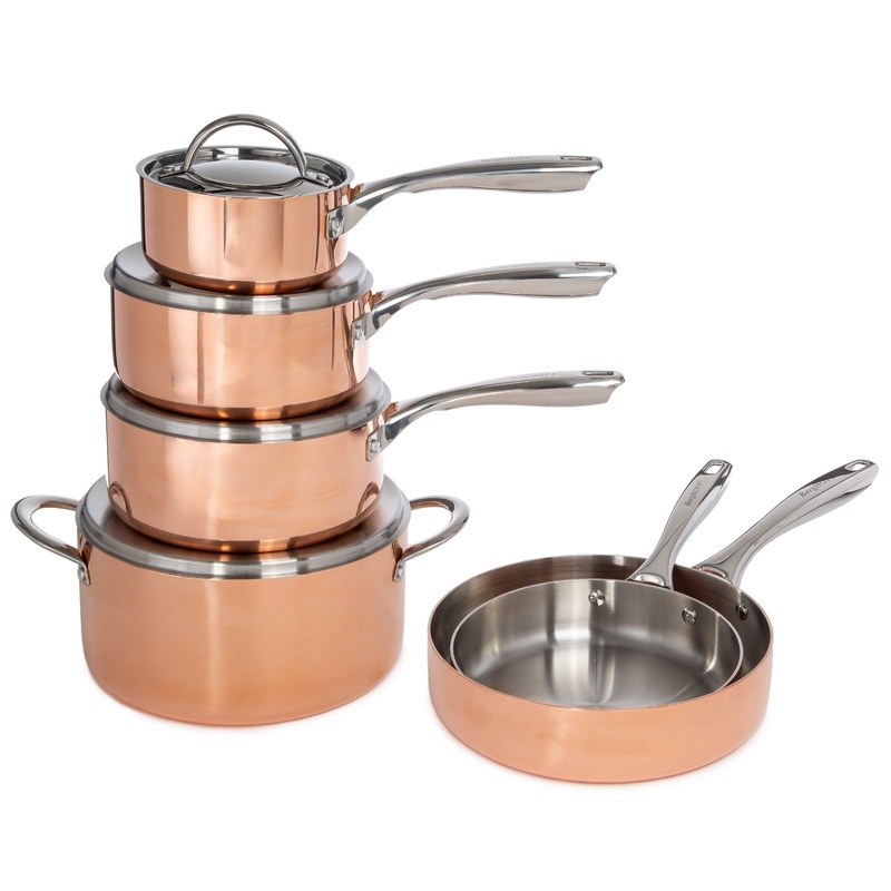 BergHOFF Vintage 10pc Tri-Ply Copper Cookware Set with Lids, Polished