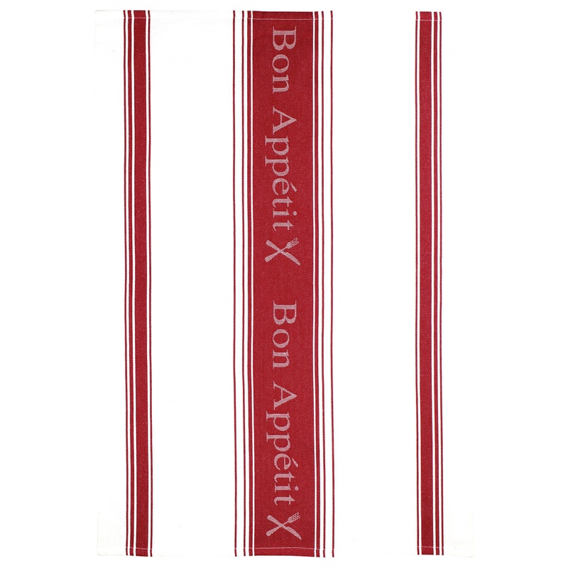 MU Kitchen 100% Cotton Bon Appetit Jacquard Woven Dishtowel, Cabernet