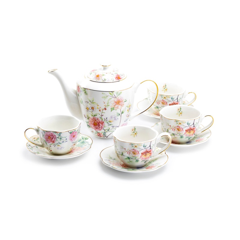Pink Camellia Fine Porcelain Tea Set with 8oz Tea Cups