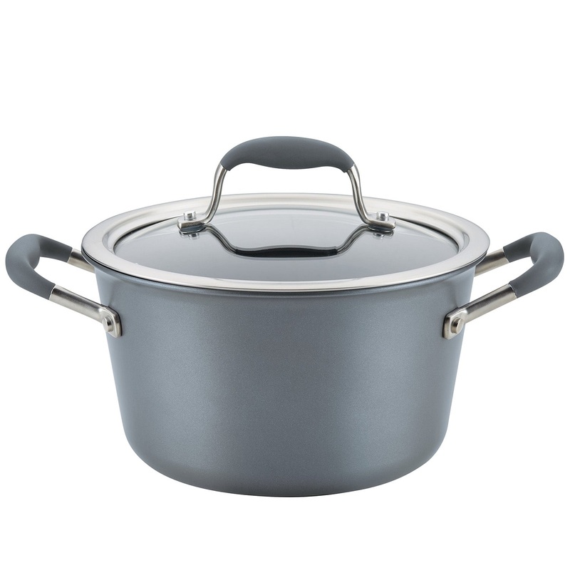 Anolon Advanced Home Hard-Anodized Nonstick Saucepot with Lid, 4.5-Quart, Moonstone
