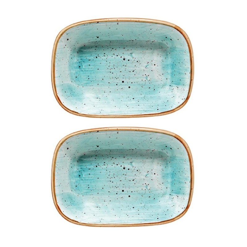 Aqua 5.5″ x 4″ x h:1.25″ 7 oz. Rectangular Blue Porcelain Deep Plate (Set of 2)