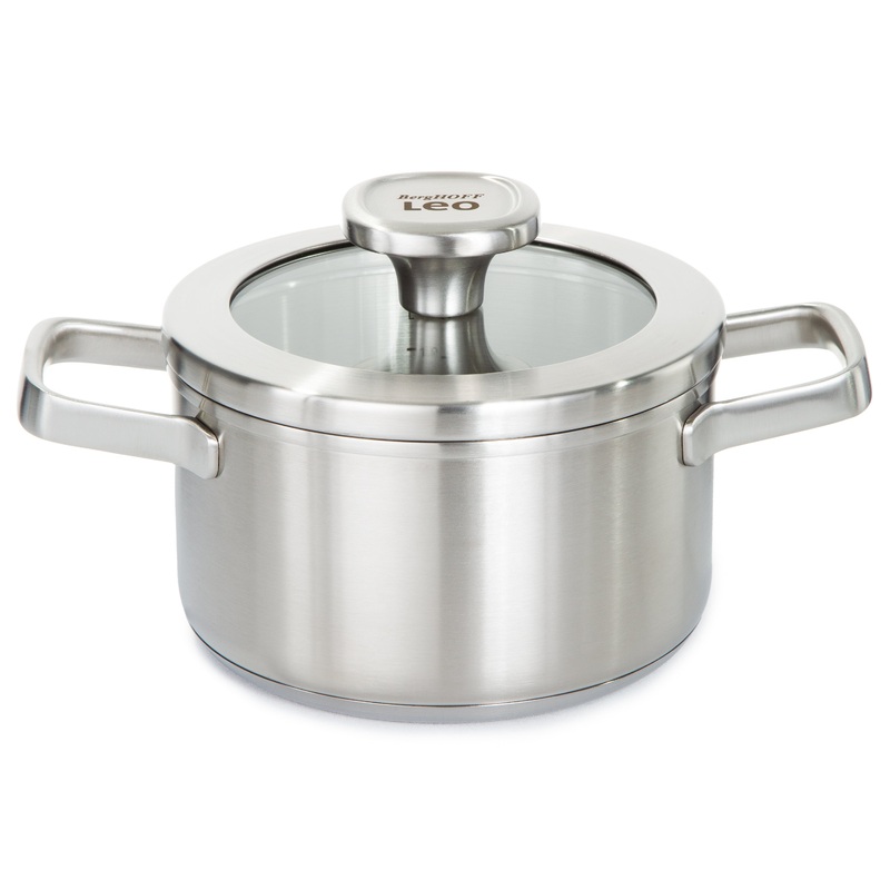 BergHOFF Leo Graphite Recycled 18/10 Stainless Steel Stockpot 6.25″, 1.7qt. With Glass Lid