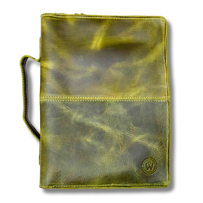 Dark Green Full Grain, Natural Leather Bible Cover / Case with Zipper – by World Orphans
