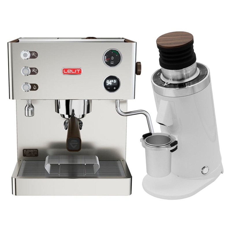 Lelit Elizabeth V3 Semi-Automatic Espresso Machine PL92T (Stainless Steel) & DF64 Gen 2 Grinder w/ DLC Burrs (White) Bundle