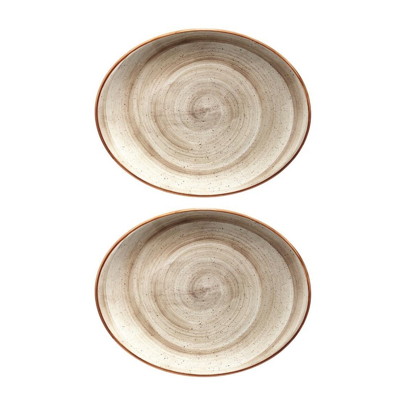 Terrain 9.75″ x 7.5″ x h:1″ Oval Brown Porcelain Platter (Set of 2)