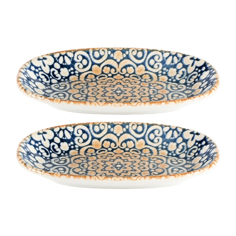 Alhambra 7.5″ x 4.25″ x h:1″ Oval Decorated Porcelain Platter (Set of 2)