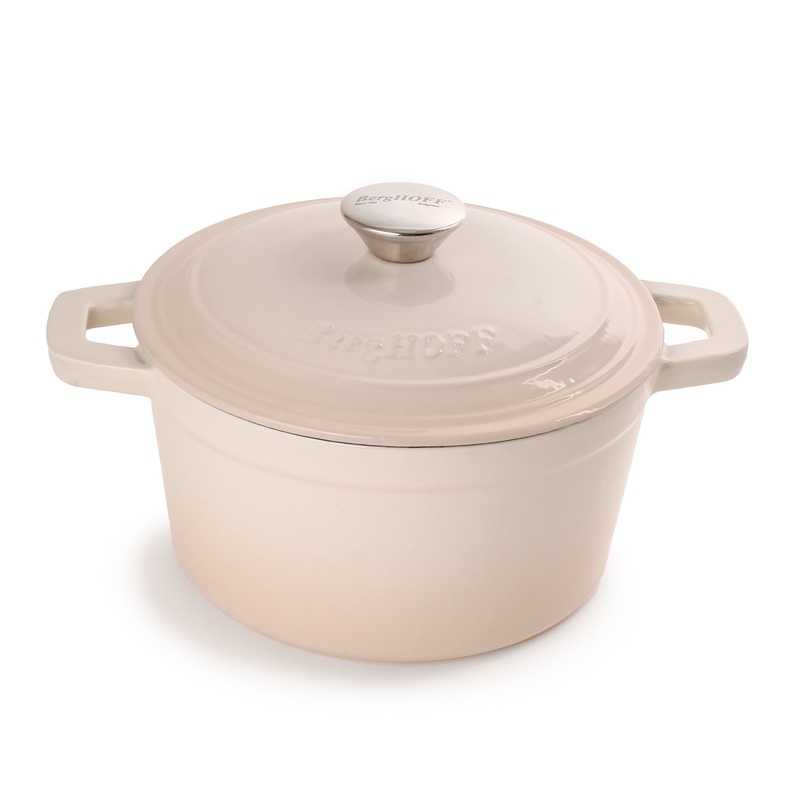 BergHOFF Neo Cast Iron 3qt. Round Dutch Oven 8″ with Lid, Meringue
