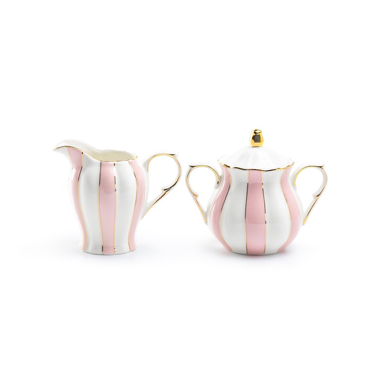 Pink and White Scallop Fine Porcelain Sugar & Creamer Set – CLEARANCE