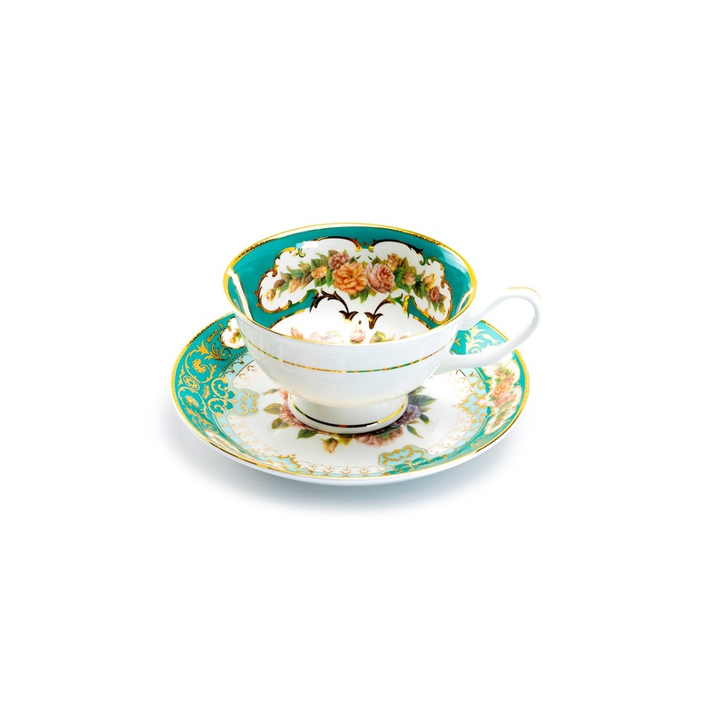 Royal Emerald Gold Bone China Tea Cup and Saucer
