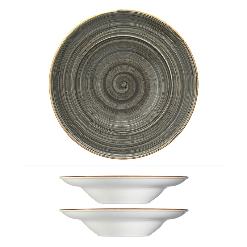 Space dia.11.75″ h:2.5″ 19 oz. Round Grey Porcelain Bowl (Set of 2)