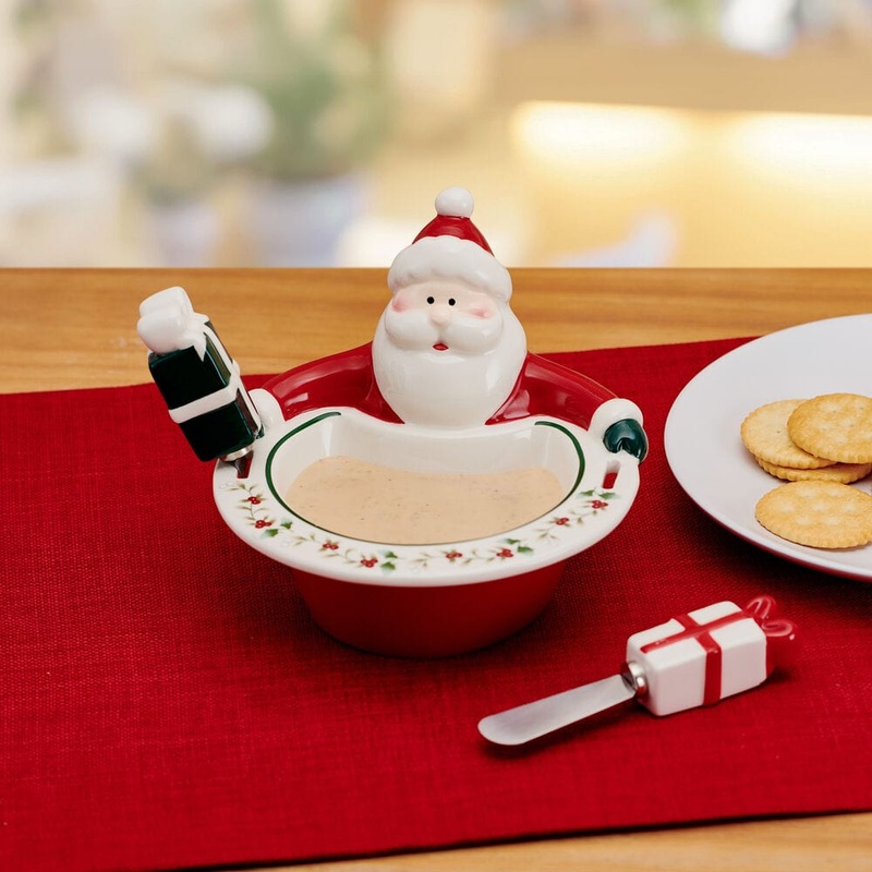 Winterberry Santa Dip Bowl with Gift Spreaders