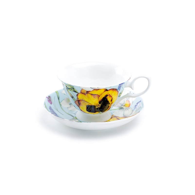 Yellow Pansy Bone China Tea Cup and Saucer