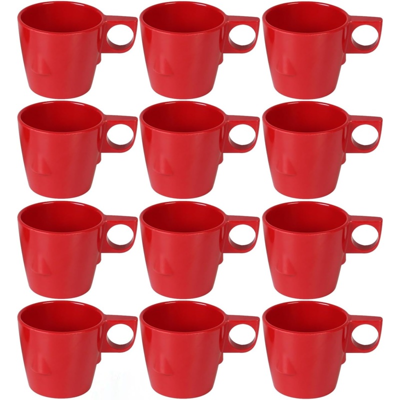 7 oz Stacking Cup Melamine Set of 12- Dishwasher Safe Break-Resistant Coffee Cup Set Reusable Plastic Cup for Latte Cappuccino Cocoa Hot Tea Mocha Home Cafe Restaurants