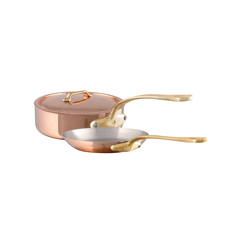 Mauviel M’Heritage M’250 B Copper Saute Pan 3.3-Qt and Frying Pan 10.2-In Set With Brass Handles