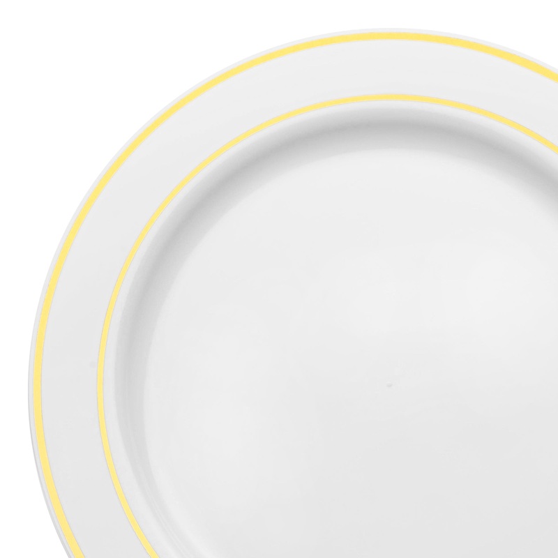 White with Gold Edge Rim Plastic Appetizer/Salad Plates (7.5″)