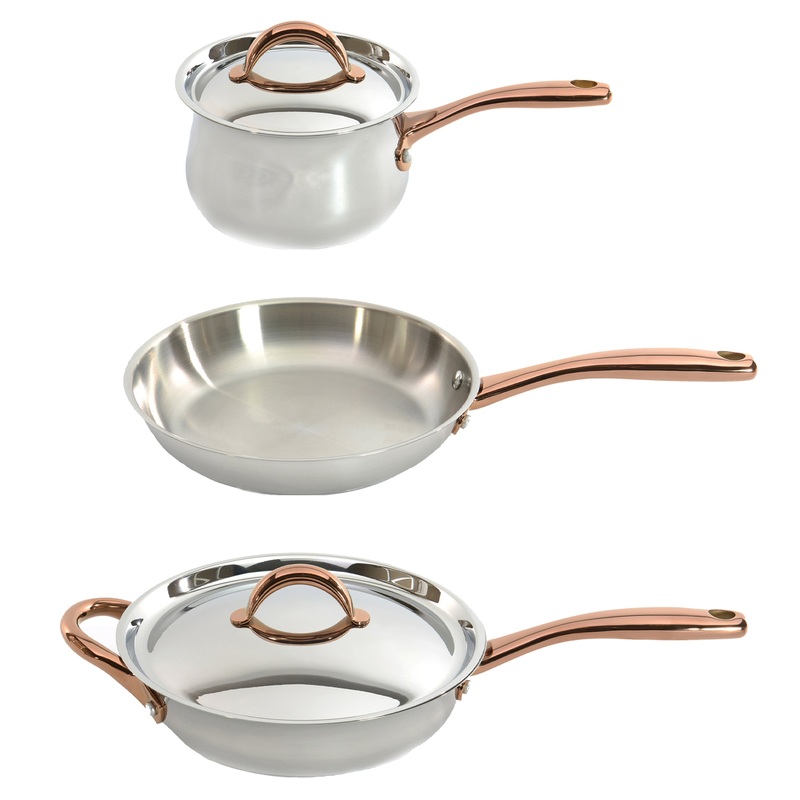BergHOFF Ouro Gold 5pc 18/10 Stainless Steel Starter Set, Rose Gold Handles