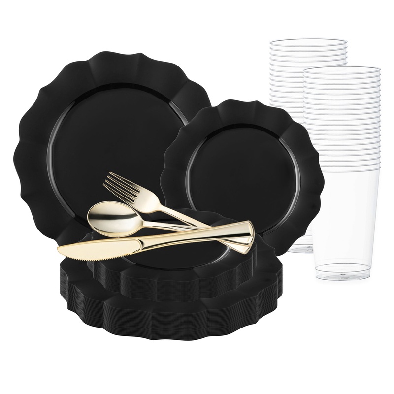 Black Round Lotus Plastic Wedding Value Set
