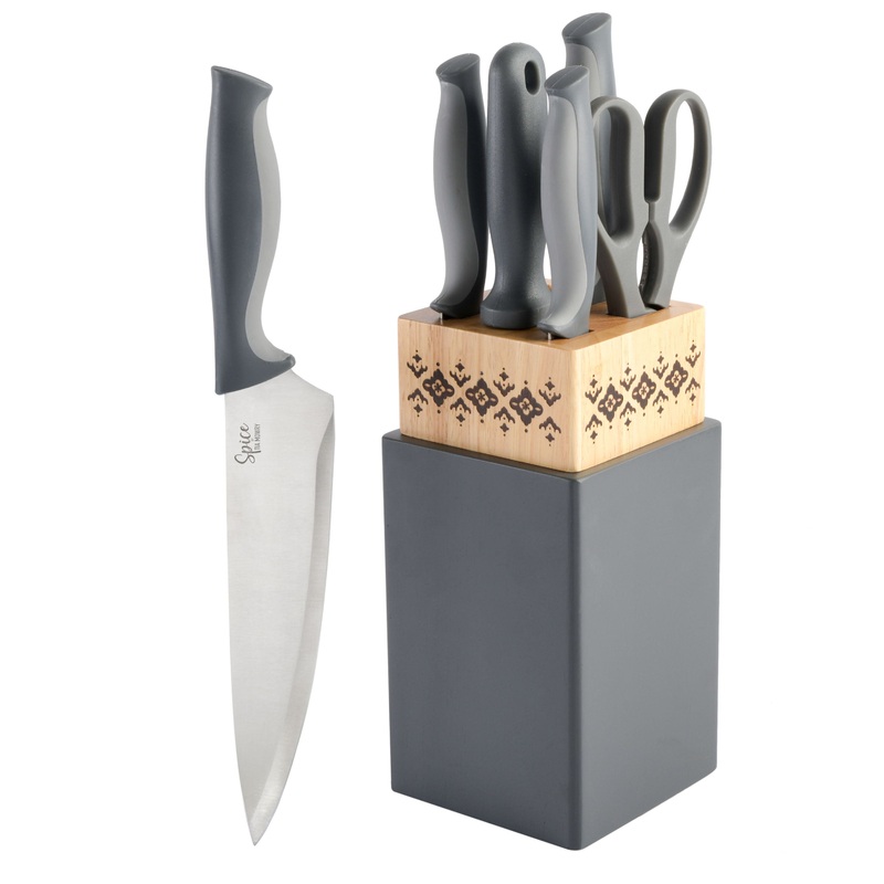 Spice by Tia Mowry Savory Saffron 7-Piece Stainless Steel Cutlery Set w/ Rubberwood Block
