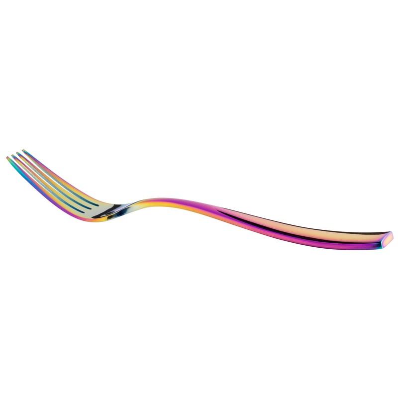 Bon Chef S3017RB Manhattan 8 3/8″ 18/10 Extra Heavy Weight Rainbow PVD Stainless Steel European Size Dinner Fork – 12/Pack