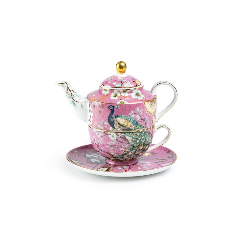 Peacock Lotus Garden Pink Tea For One Set