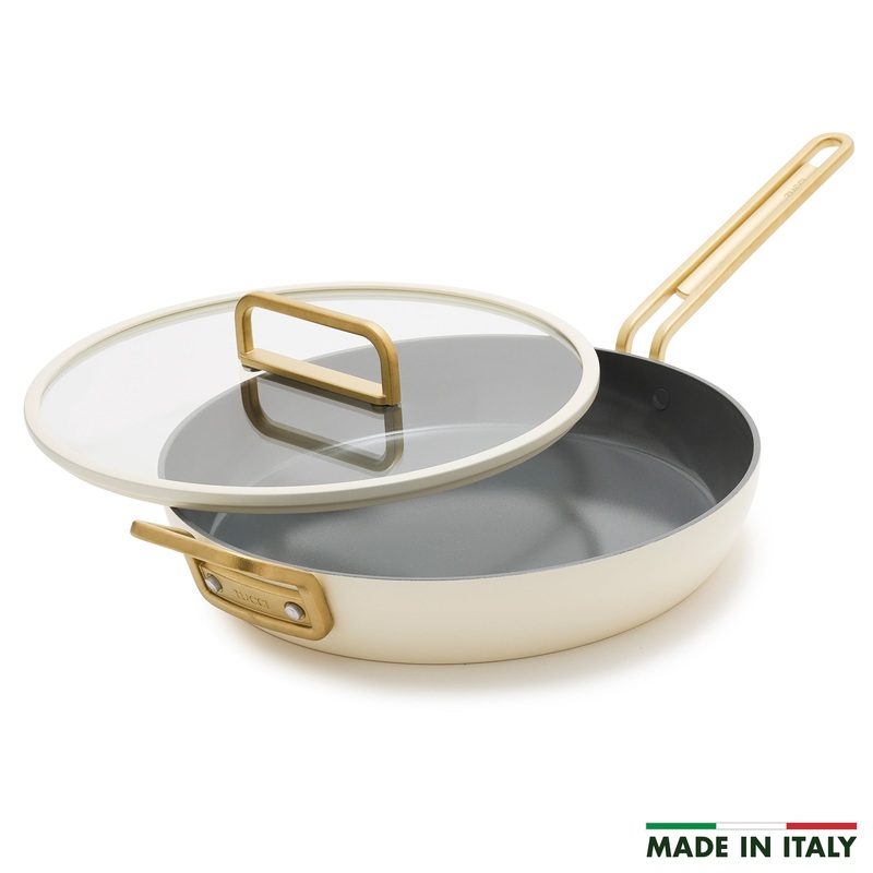 Stanley Tucci Ceramic Nonstick 12″ Frypan with Lid | Carrara White
