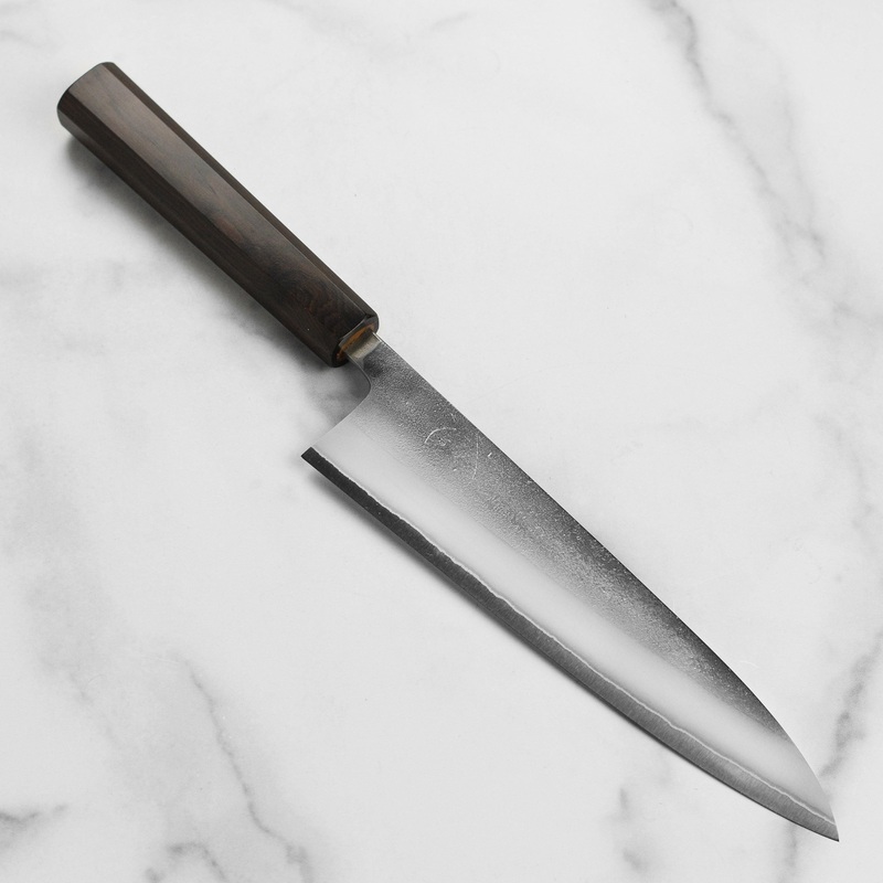 Yoshikane Shirogami #2 Nashiji Stainless Clad 8.25″ Gyuto, Ebony