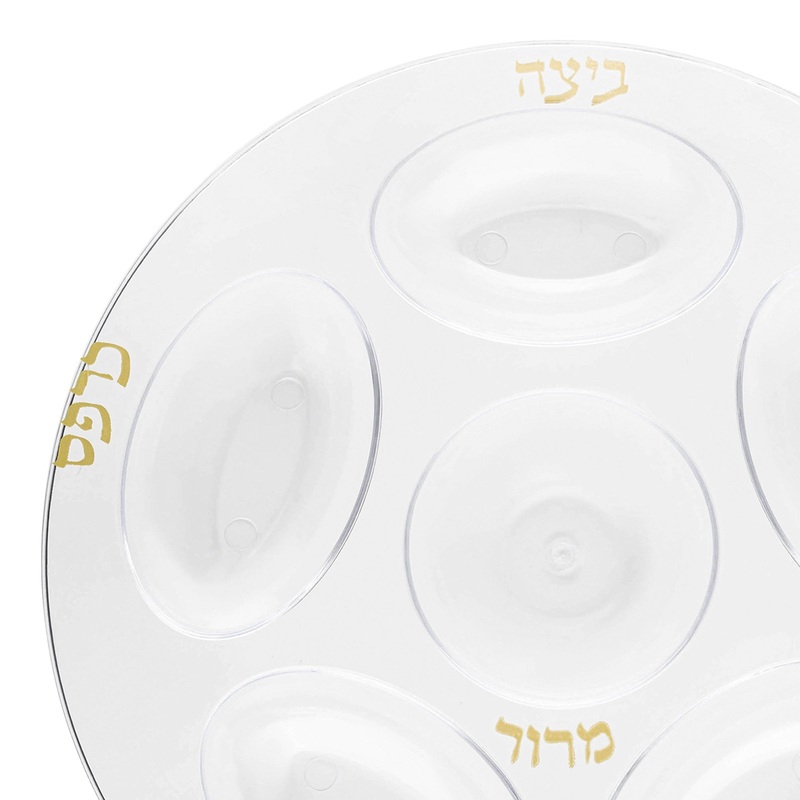 Clear with Gold Round Section Tray Disposable Plastic Seder Plates (12″)