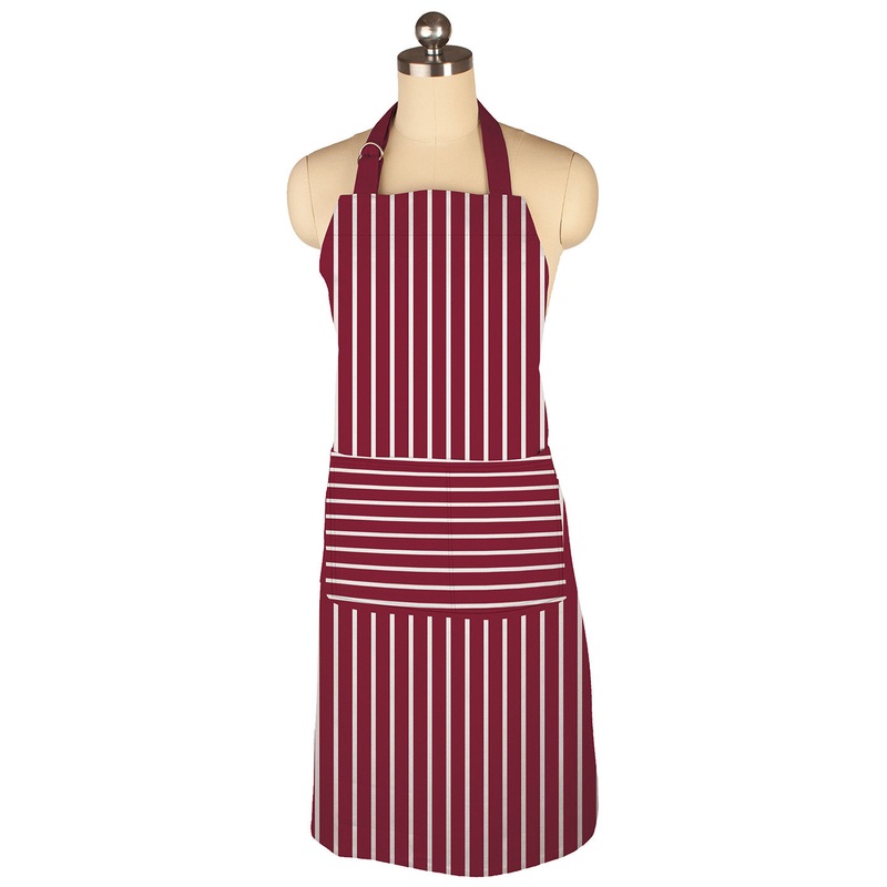 MU Kitchen Adjustable Cotton Pinstripe Apron, 35-Inches, Cabernet