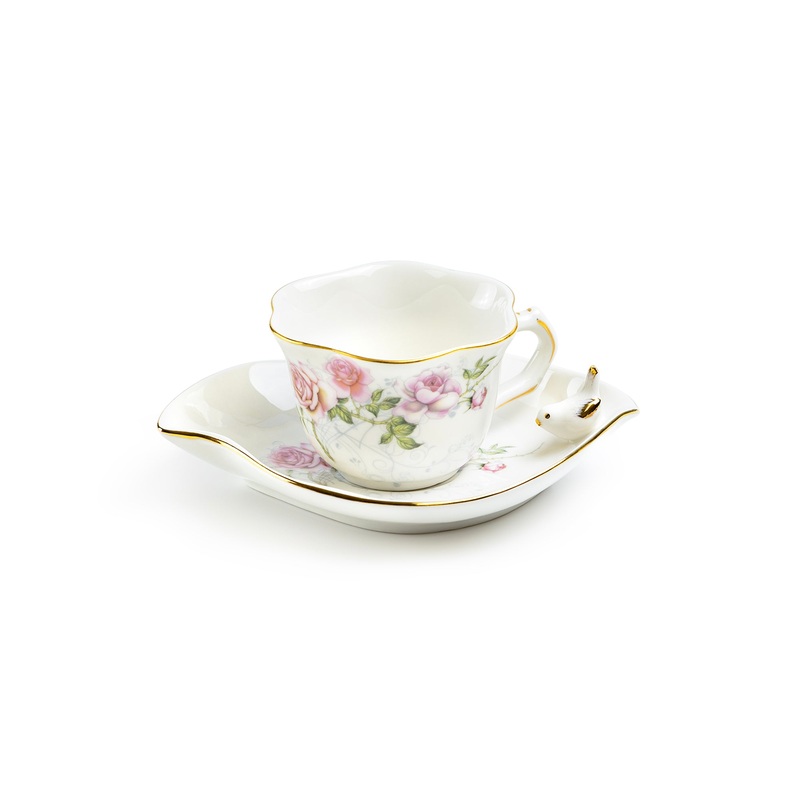 Songbird Rose Fine Porcelain Tea Cup and Saucer