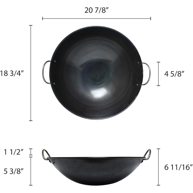 Steel Curved Rim Wok- Stir Fry Pan for Chinese Japanese and Cantonese Cuisine Stir Fry Pans Traditional Woks Grilling Frying Steaming Made in Taiwan