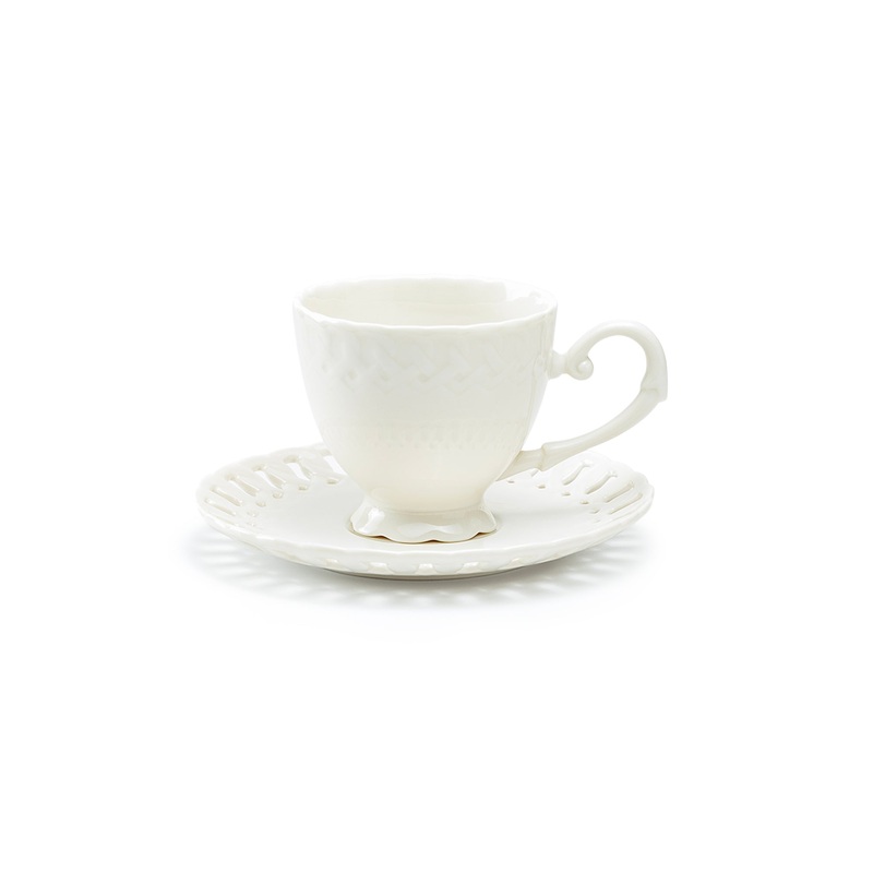 White Heirloom Fine Porcelain Tea Cup and Saucer
