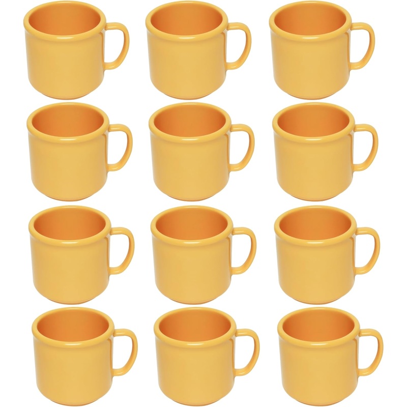 10 oz Mug Melamine Set of 12- Dishwasher Safe Break-Resistant Coffee Cup Set Reusable Plastic Cup for Latte Cappuccino Cocoa Hot Tea Mocha Home Cafe Restaurants