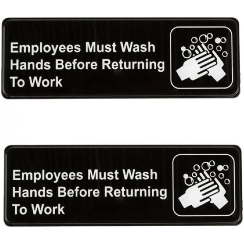 9″ x 3″ Employees Must Wash Hands Sign with Easy Peel Self-Adhesive White on Black Color Set of 2- Door Sign Waterproof Self Adhesive Store Signs Indoor/Outdoor Warning Marker Home Business Use